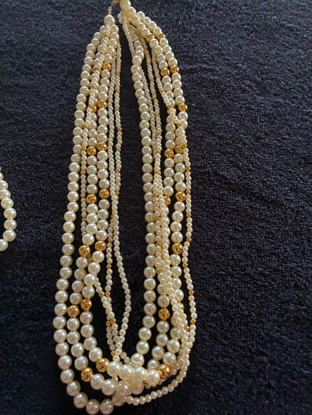 Multi-Strand Pearl and Gold Bead Necklace - Classic Cream